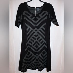 Gabby Skye Black and Gray Geometric Midi Sweater Dress. Petite Large. Like New.
